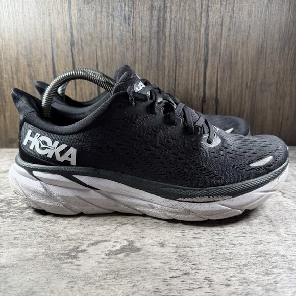 Hoka One One Clifton 8 Womens 10.5B Black/White Athletic Running Sneakers Shoes - Picture 3 of 10